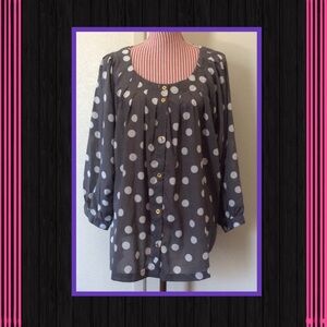 Gray polka dot chiffon top